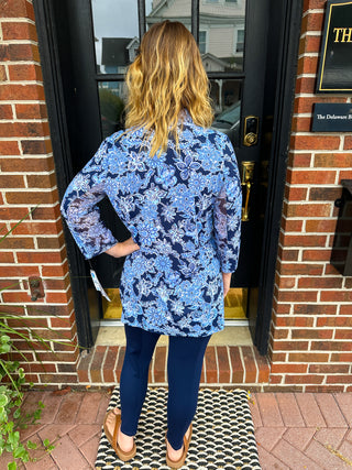 Beachtime by Lulu B Navy Hibiscus Button Tunic