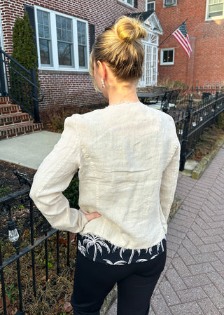 Lulu B Chic Stone Frayed Edge Linen Zip Jacket