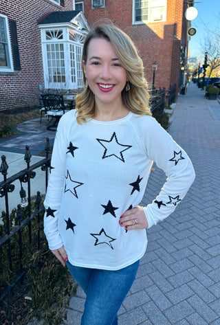 Lulu B Black and White Star Chenille Sweater
