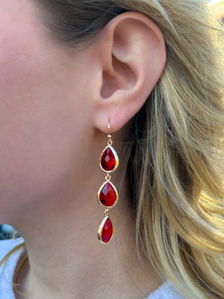 Tiered Red Crystal Dangle Earrings