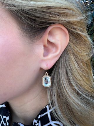 Gold and Clear Crystal Rectangle Earrings