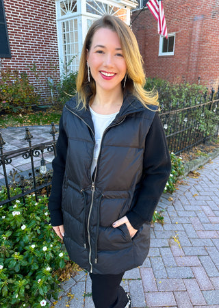 Claire Down Black Puffer Jacket With Knit Sleeve