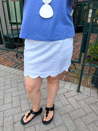 Lulu Scallop White Denim Scallop Skort
