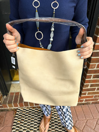 Classic Stone Hobo Handbag with Black Handle