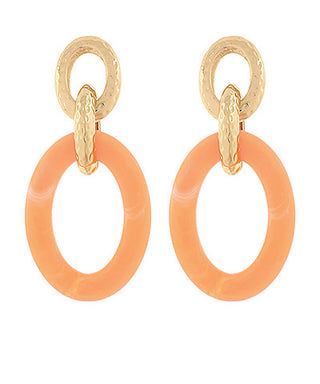 Linked Acrylic & Textured Metal Oval Earrings Orange