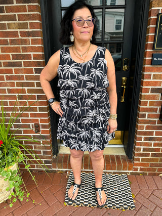 Beachtime by Lulu B Black and Sand Palms Cha Cha Dress