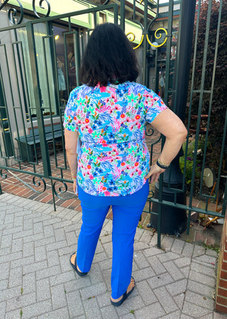 Lulu B Tropical Dragonfly Short Sleeve Collar Top
