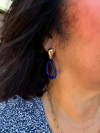Open Oval & Teardrop Earrings Navy