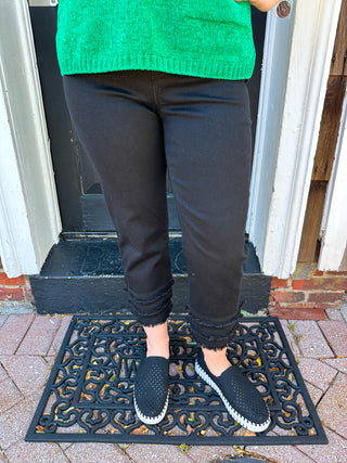 Lulu B Denim Fringe Capri Black