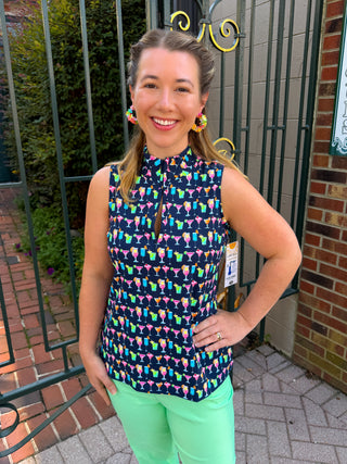Lulu B Multicolor Cocktails UPF 50+ Sleeveless Zip Top