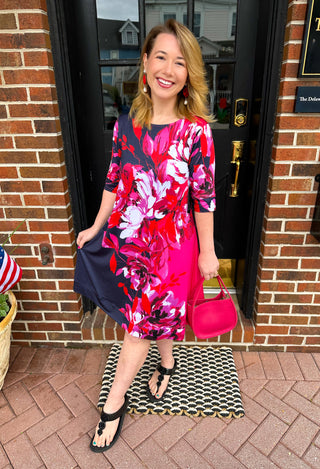 Tango Mango Red Floral A-line Dress with Sleeves Tango Mango Red Floral A-line Dress with Sleeves