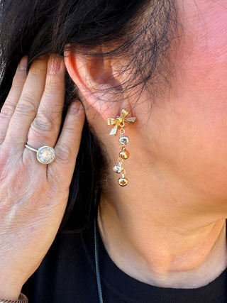 Gold Bow and Ornaments Earrings