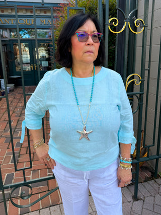 Lulu B Seafoam Tie Sleeve Linen Top