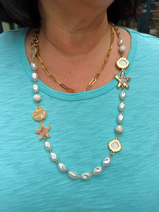 Pearl and Shell Necklace and Earring Set