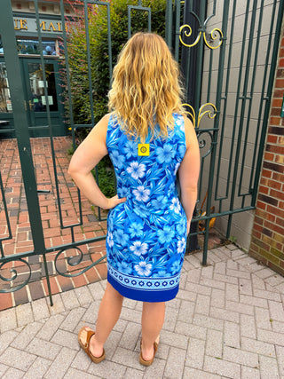 Tango Mango Blue Flower Sleeveless Collar Dress