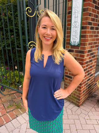 Lulu B Navy UPF 50+ Sleeveless Keyhole Top