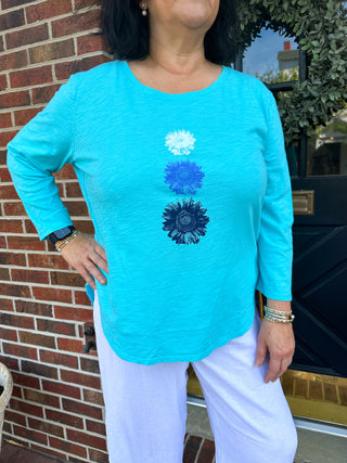 Escape by Habitat Turquoise Sunflower High Low Scoop Neck Tee
