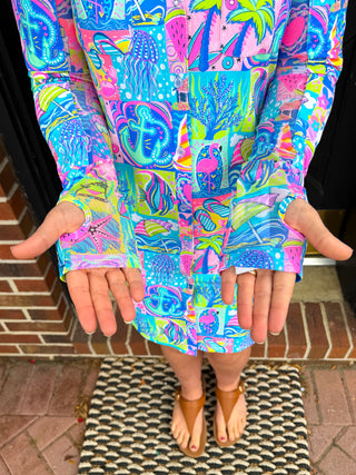Beachtime by Lulu B Modern Mosaic Long Sleeve Collar Dress