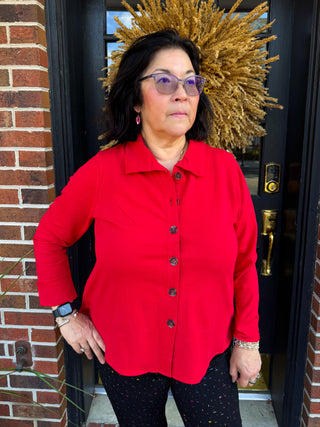 Lulu B Crimson Button Down Jacket Top