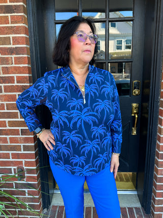 Beachtime by Lulu B Blue Palms Quarter Zip-Up Pull-Over