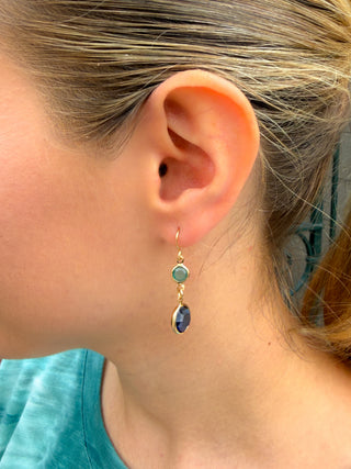 Green and Navy Crystal Earrings