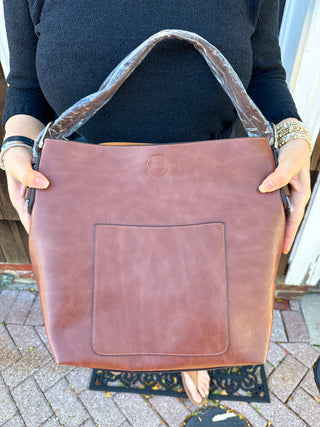 Classic Walnut Hobo Handbag with Coffee Handle
