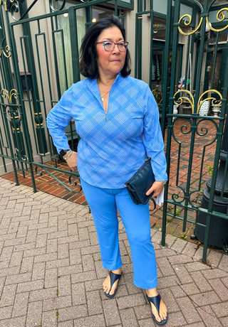 Lulu B Bright Periwinkle Grid Quarter Zip Pullover