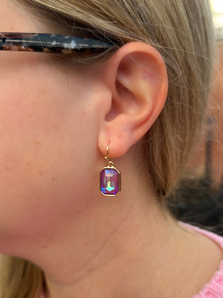 Pink and Gold Crystal Rectangle Earrings