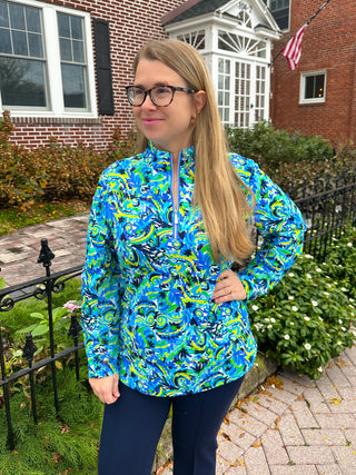Beachtime by Lulu B Multicolor Abstract Quarter Zip-Up Pull-Over
