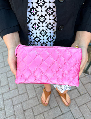 Riley Vegan Crossbody - Quilted Bright Pink Pearl