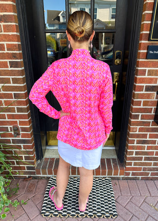 Lulu B Pink and Orange Chevron Zip Jacket