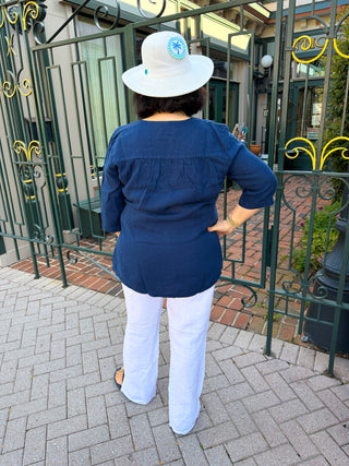 Lulu B Navy V-neck Linen Tunic