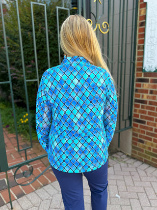 Beachtime by Lulu B Blue Window Pane Quarter Zip-Up Pull-Over