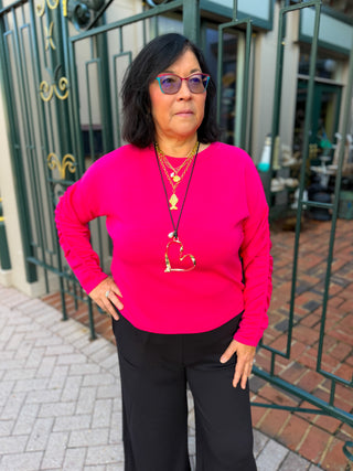 Olivia by Habitat Magenta Ruched Long Sleeve Top