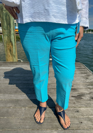 Beachtime by Lulu B Clear Turquoise Seersucker Capri