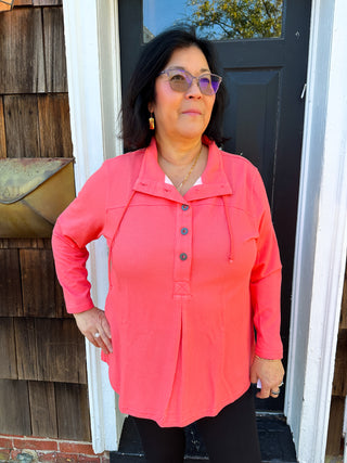 Lulu B Salmon Waffle Knit Textured Button Tunic