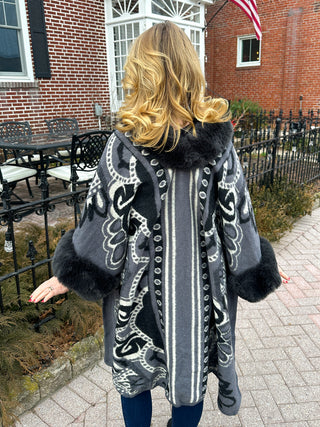 Grey Paisley Faux Fur Wrap