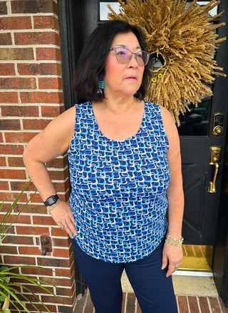 Lulu B Blue Maze Print Basic Tank