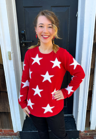 Lulu B Cozy Red Stars Sweater
