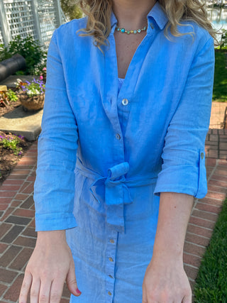 Lulu B Clear Periwinkle Button Down Linen Dress with Pockets