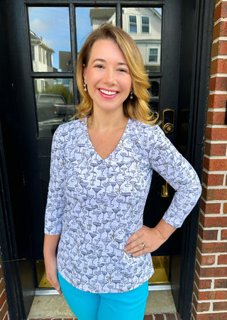 Lulu B White and Gold Cocktails V-Neck Top