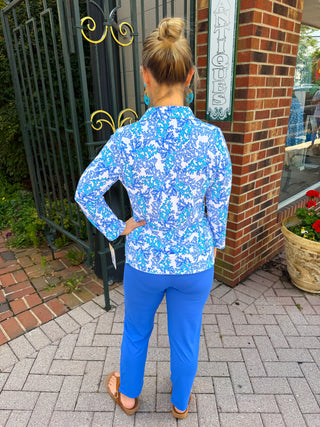 Lulu B Blue Coral Long Sleeve Collar Top