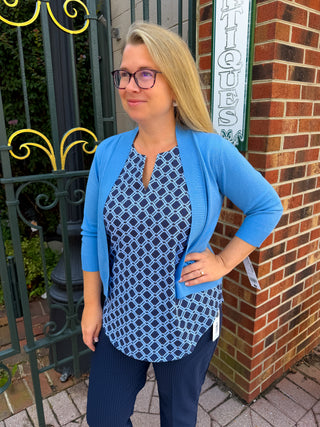 Lulu B Periwinkle and Navy Geometric Link UPF 50+ Sleeveless Keyhole Top