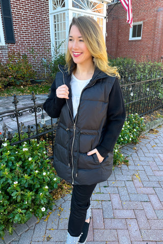 Claire Down Black Puffer Jacket With Knit Sleeve