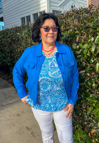 Tango Mango Stretch Linen Jacket True Blue