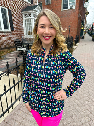 Lulu B Multicolor Cocktails Quarter Zip Pullover