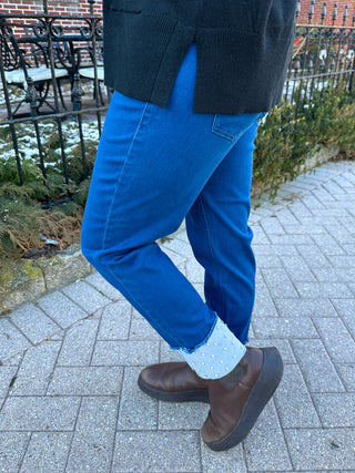 Lulu B Denim Rhinestone Cuff Pull on Jean