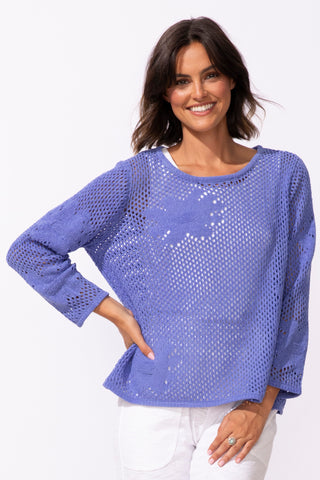 Escape by Habitat Baja Blue Floral Crochet Pullover