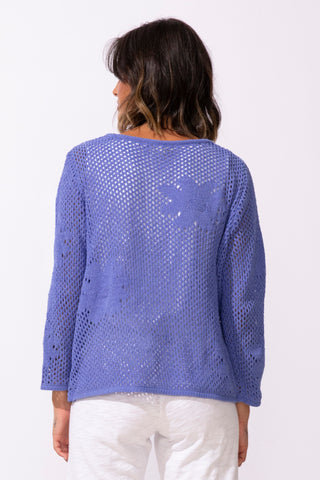 Escape by Habitat Baja Blue Floral Crochet Pullover