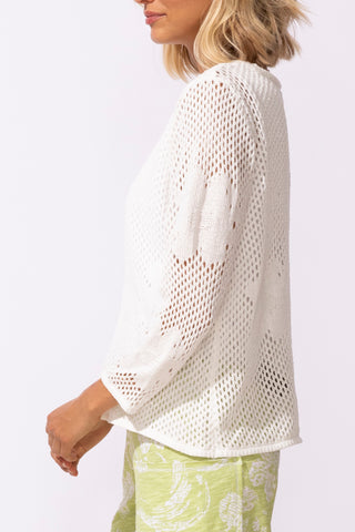 Escape by Habitat White Floral Crochet Pullover